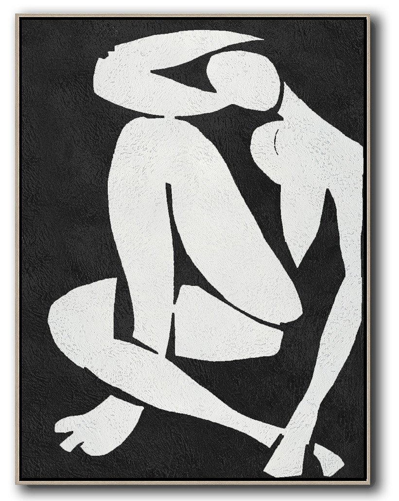 Hand-Painted Black And White Minimal Painting On Canvas - Buy Original Paintings Drawing Room Huge